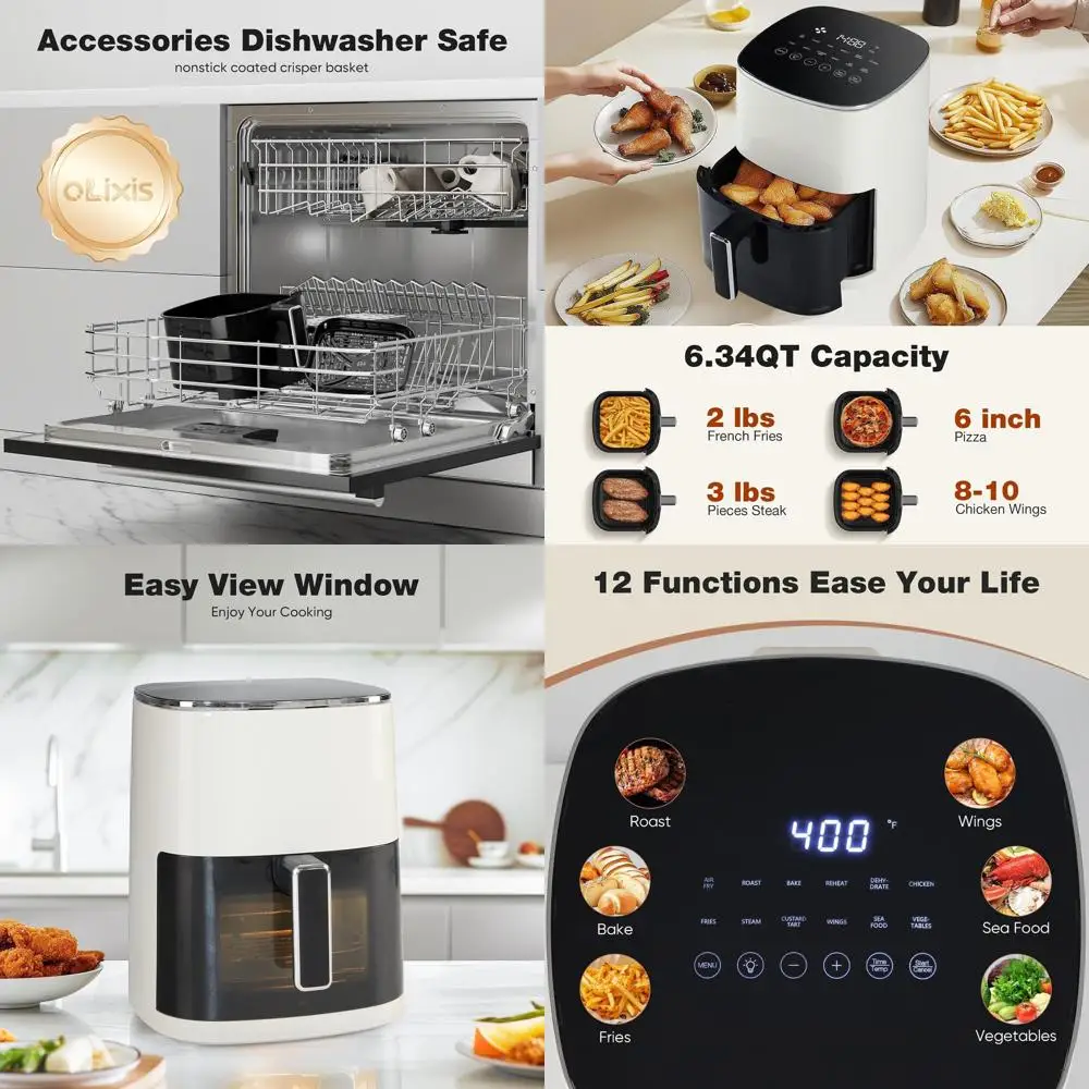 

Квадратная аэрофритюрница на 6 кварт с окном, многофункциональная мультиварка 12-в-1, 400 Вт ° Ф, Белый