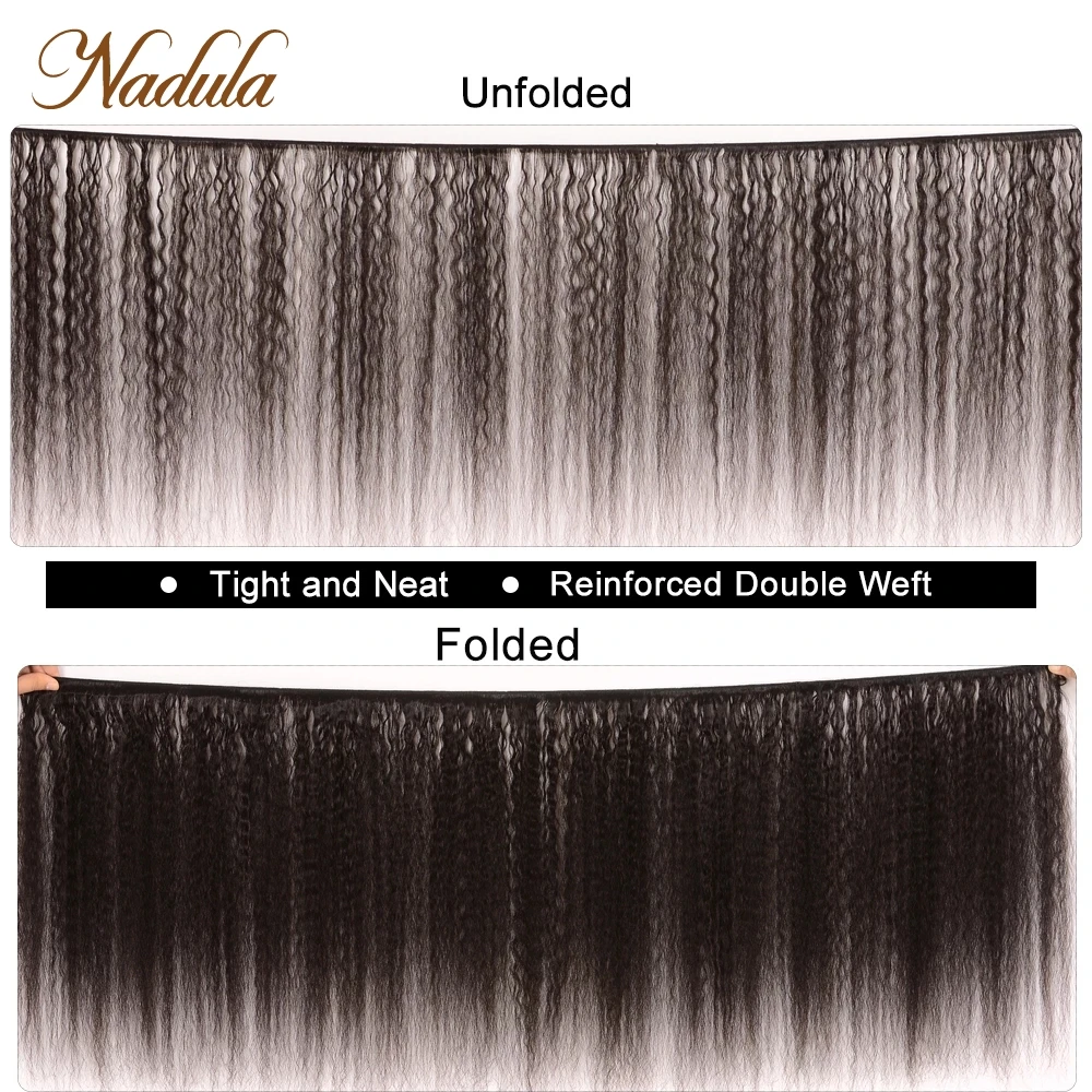 Nadula Hair 8-26 inch Kinky Straight Hair Bundles 100% Human Hair Bundles 1/3/4 Remy Hair Weave Bundles Natural Color