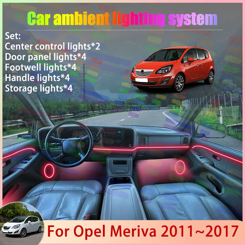 For Opel Meriva 2011~2017 Vauxhall Activan 2012 2/24 in 1 Car Atmosphere Light Lamp RGB Shade Ensemble Streamer Atmosphere Set