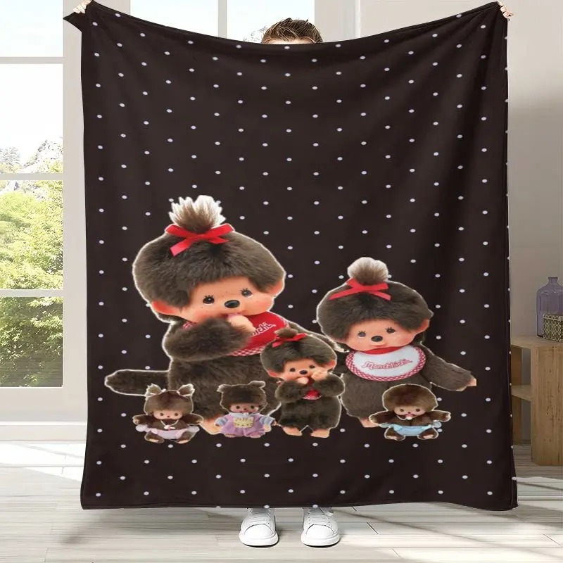 Kawaii M-Monchhichi Monky Cartoon Soft Flannel Throw Blanket,Cozy Blanket for Bed,Sofa,Living Room,Picnic,Camping,Home Decor Kid