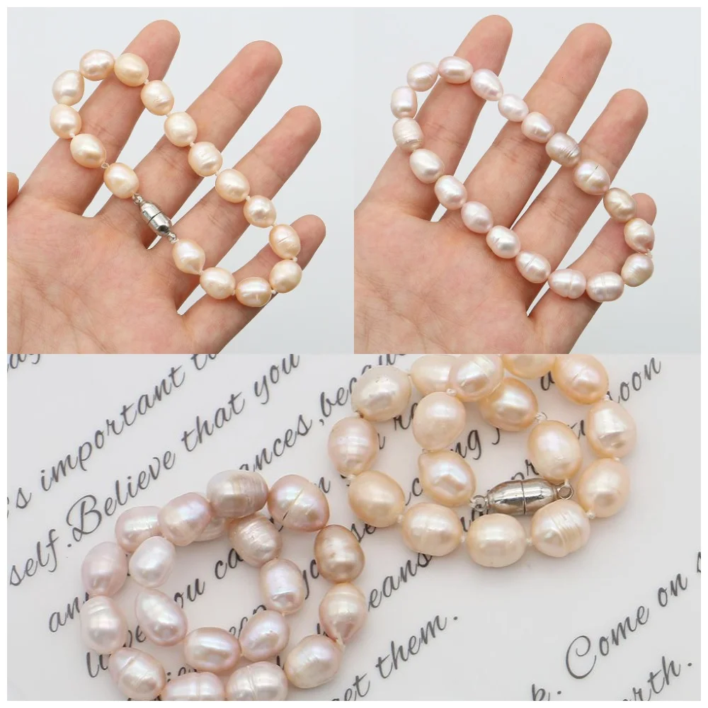 

Luxurious Freshwater Pearl Bracelet White Threaded Rice Pearls Straight-Hole Beads Magnetic Clasp 18cm Versatile Jewelry Gift