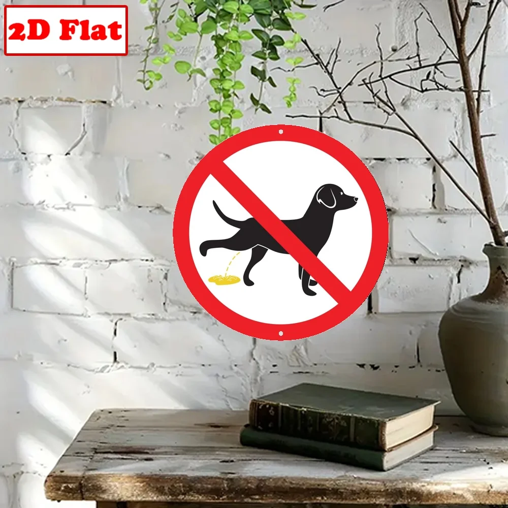 2D Metal Sign 8x8 Inch Round Aluminum No Dog Urination Warning Black White Red Circle Indoor Outdoor Garden Home Public Area