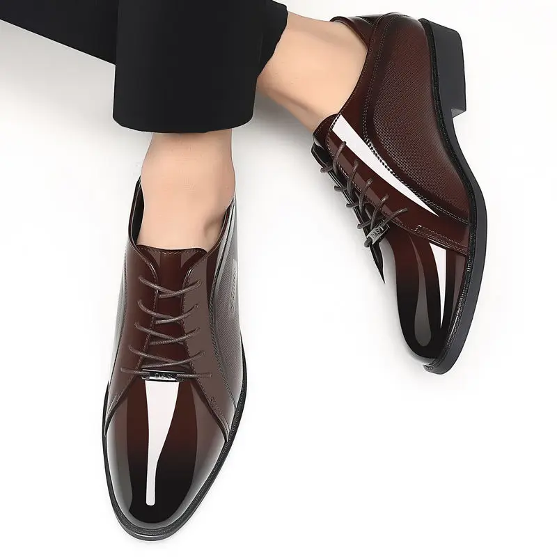 

Spring Autumn Pointed Toe Patent Leather Lace Up Social Shoe Male 2025 Style Elegant and Classic Trend Party Men's Formal Shoes