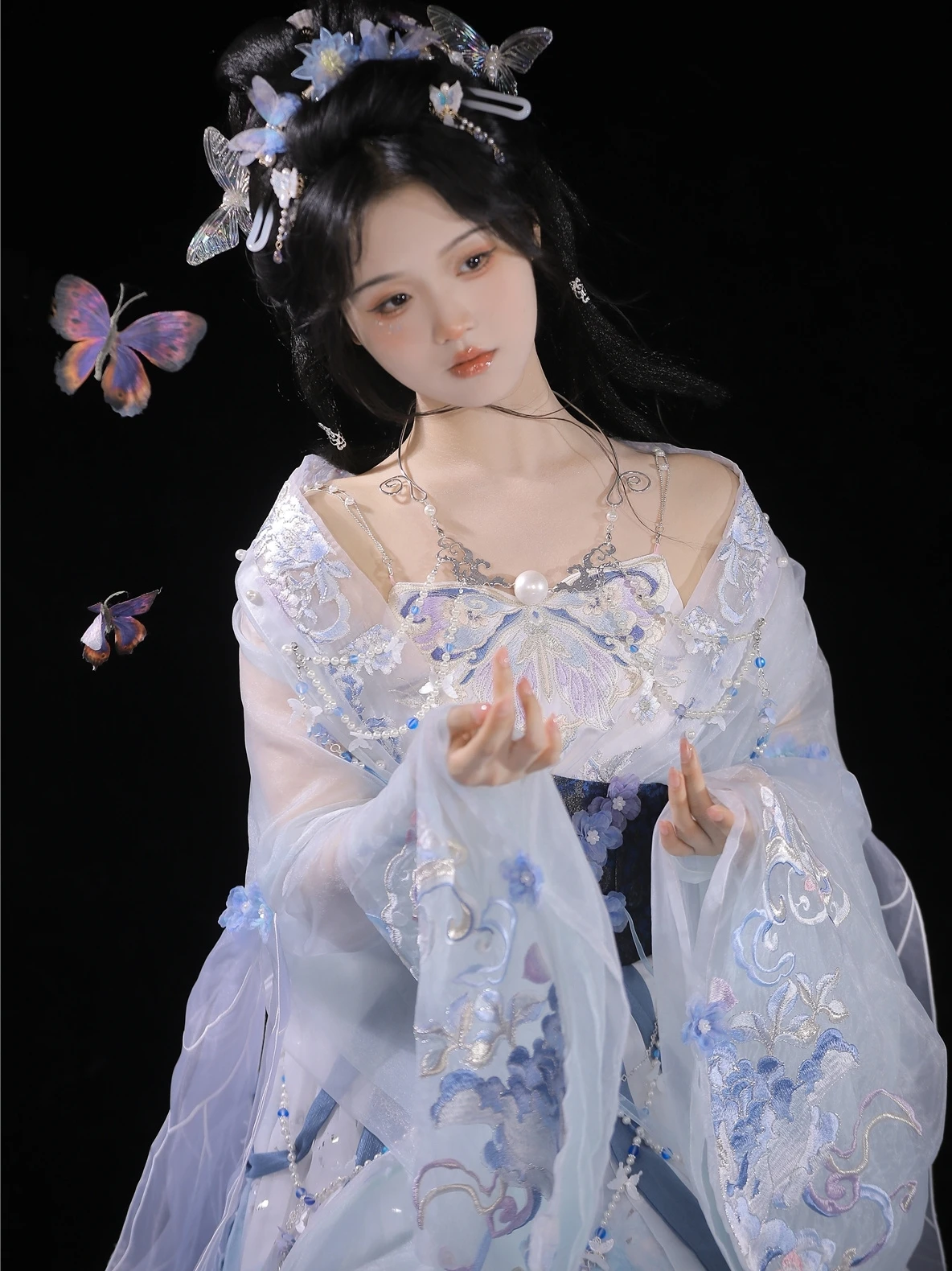 Zhen Ji Cosplay Robe Hanfu pour Femme, Vêtements Han, ociasties du Sud et du Nord, Wei Jin, Bleu nickel é