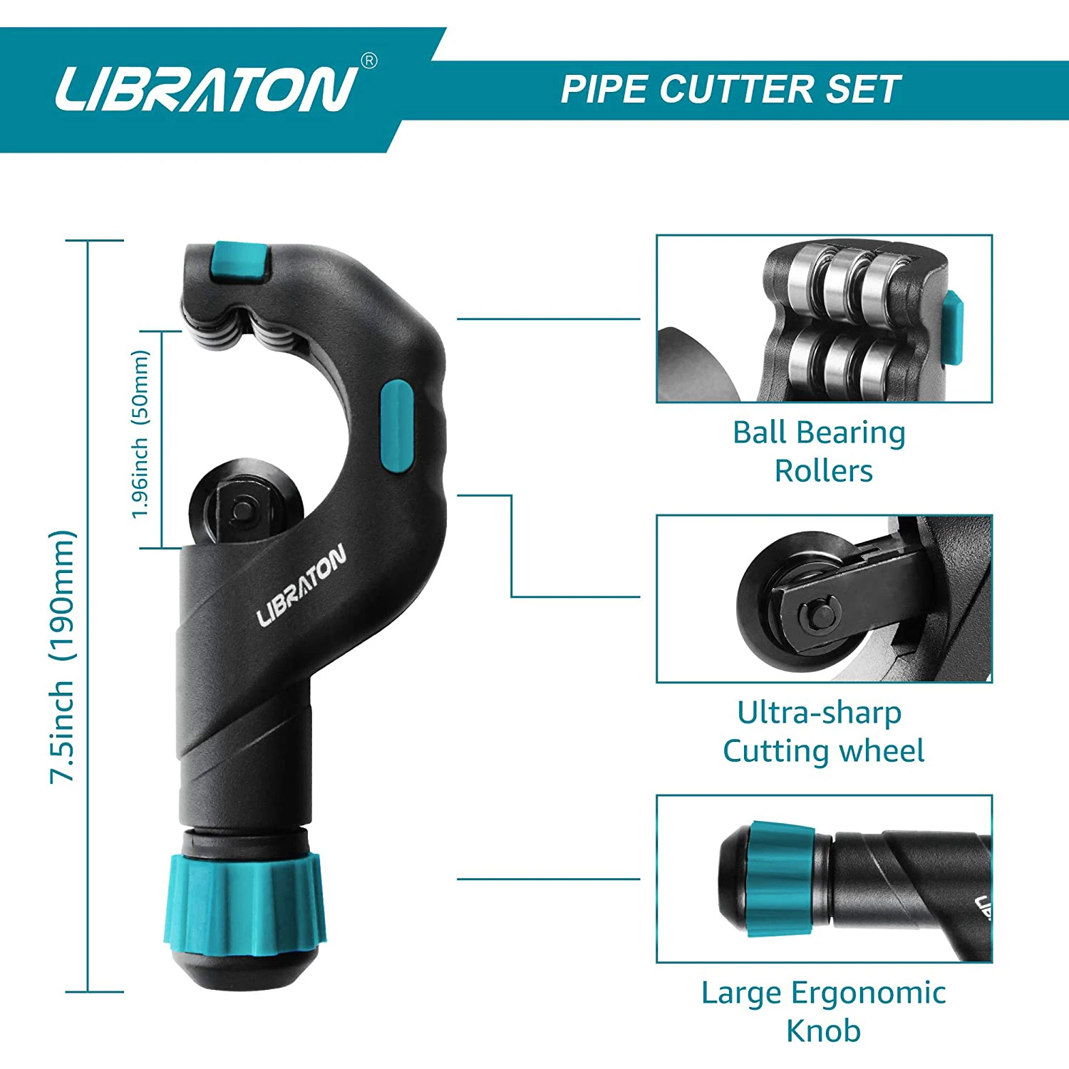 LIBRATON Copper Pipe Cutter, Tubing Cutter 4mm - 50mm Outer Diameter, Tube Cutter with Deburring Tool for Stainless Steel Tube