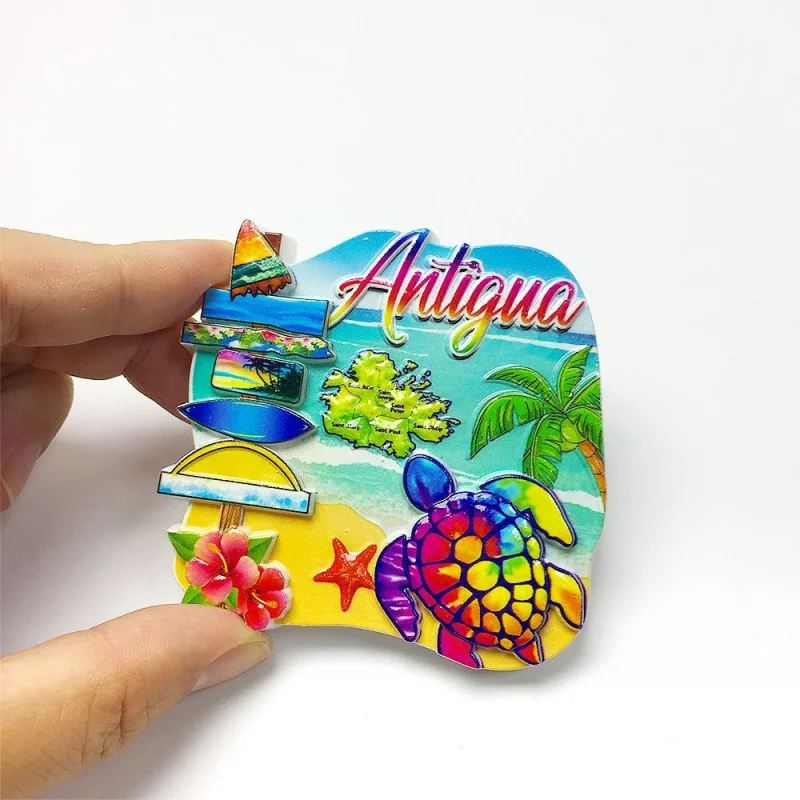 

Antigua Souvenir Fridge Magnets - 3D Resin Magnet Frigo with Island Map, Sea Turtle & Beach Scenery, Cute Magnets for Fridge