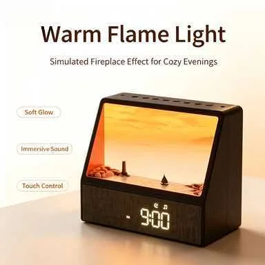 Fireplace Ambient Light Digital Alarm Clock Sleep Soothing Machine Soft Glow Touch Control Bedroom Relax Night Lamp Gift