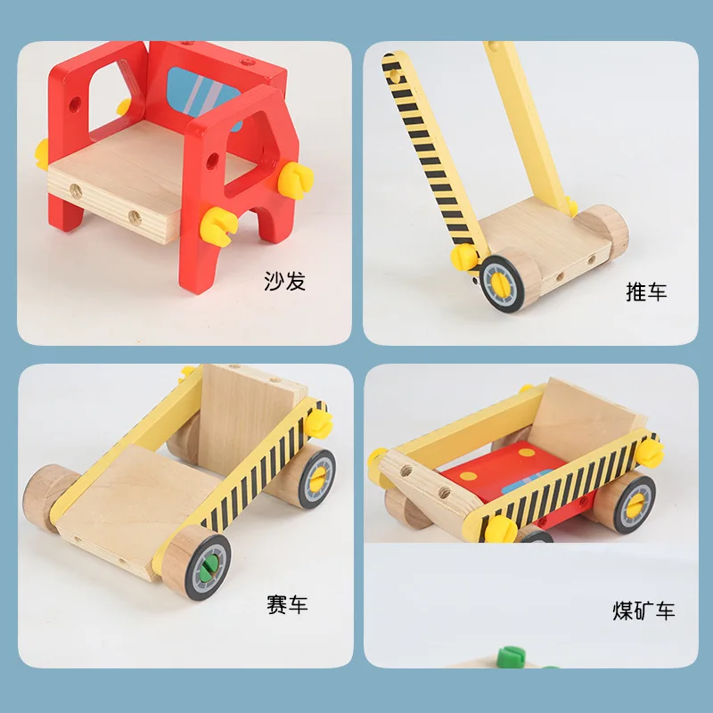 Children's Multi-function Wooden Assembly Nut Truck Screw Screw Fine Movement Disassembly and Assemble Fire Truck Toys