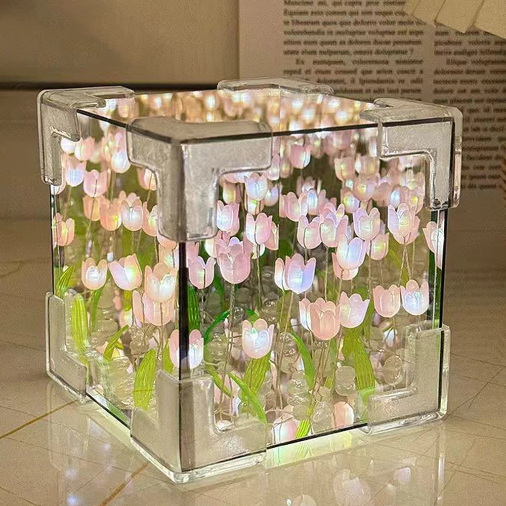 Flower Sea Tulip 3D Night Light Handmade DIY Creative Ornaments Tulip Lamp Gifts For Girlfriends And Besties Home Decoration