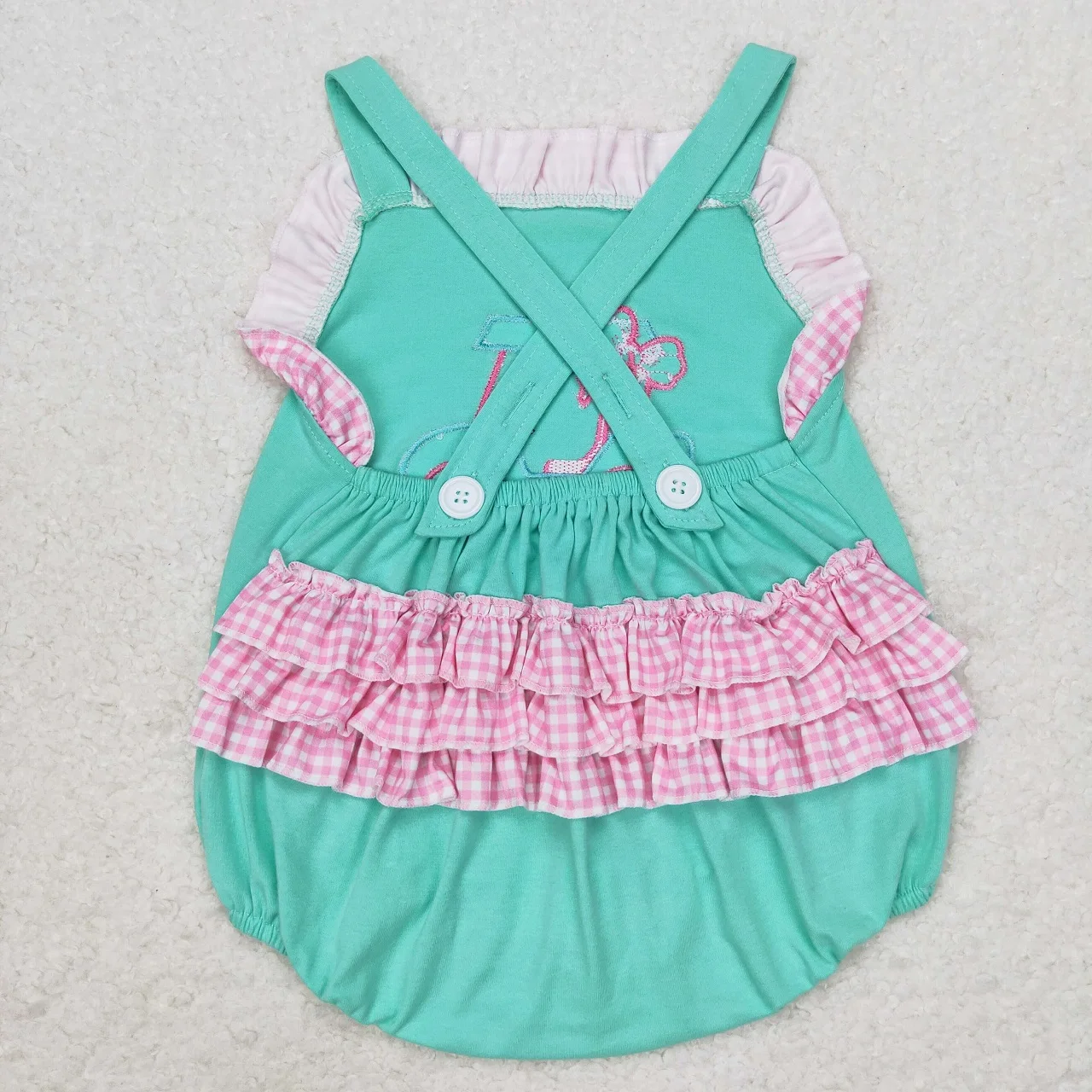 Wholesale Summer Newborn Embroidery Romper Baby Girl Sleeveless Green Ruffle Jumpsuit Kids Toddler Bubble One-piece Clothes