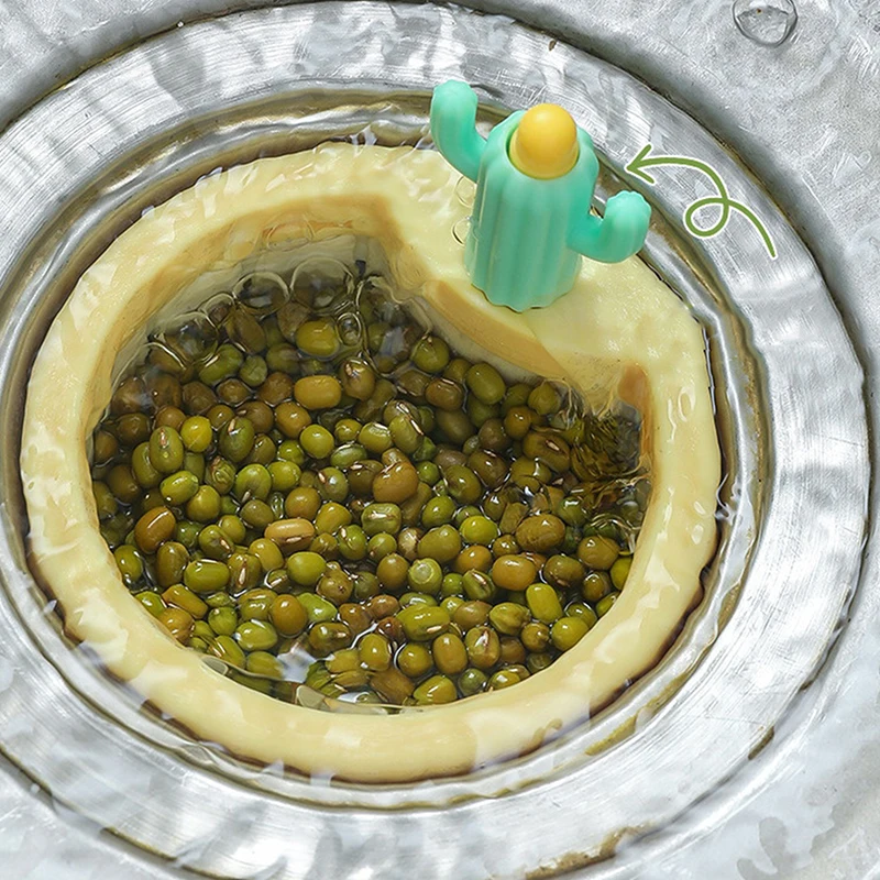 Cartoon Cactus Design Kitchen Sink Filter Floor Drain Hair Stopper Bath Catcher Sink Strainer Easy Cleaning Clog-Free Stopper