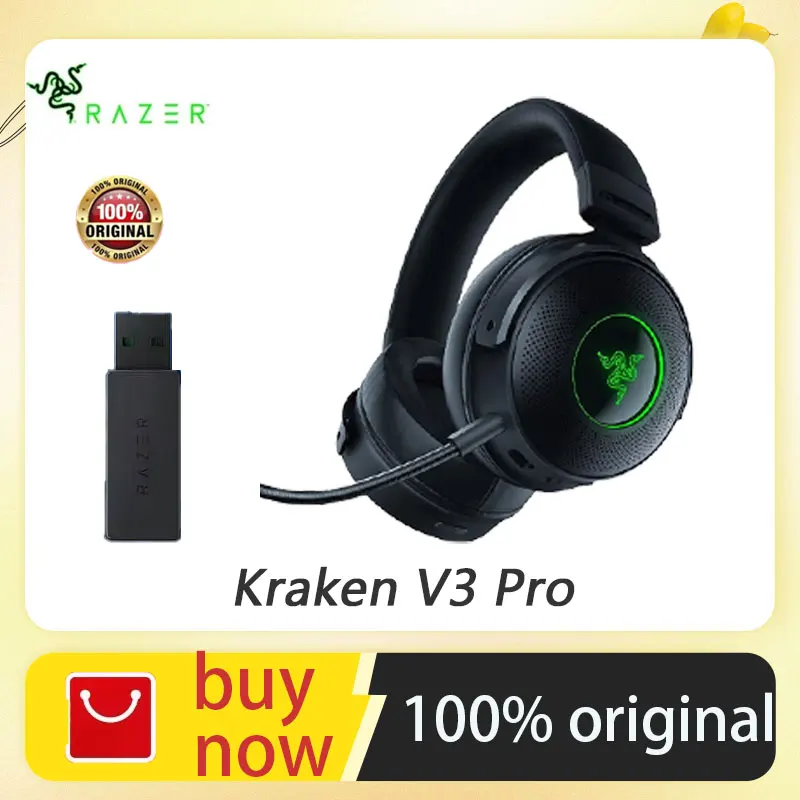 

Razer Kraken V3 Pro HyperSense Wireless Gaming Headset Triforce Titanium 50mm Drivers THX Spatial Audio HyperSpeed Wireless