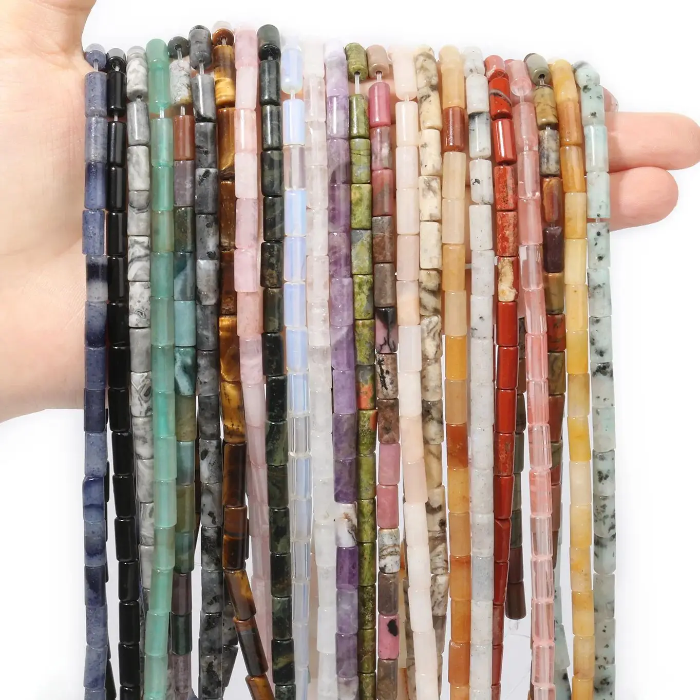 9X4mm Natural Stone Cylinder Aventurine Sodalite Agate Crystal Round Tube Spacer Beads For Jewelry Making Diy Bracelet Necklace