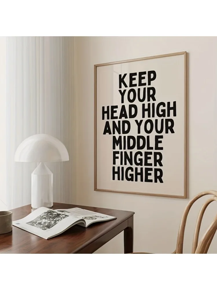 Affiche d'art sur toile avec citation inspirante, décor mural sans cadre, gardez votre tête, doigt haut et moyen, impression de motivation supérieure, 1 pièce