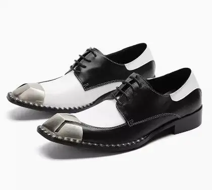 

Sliver Metal Square Toe Black White Matte Genuine Leather Low Top Shoes Business British Style Banquet Dress Shoes Male Size 47