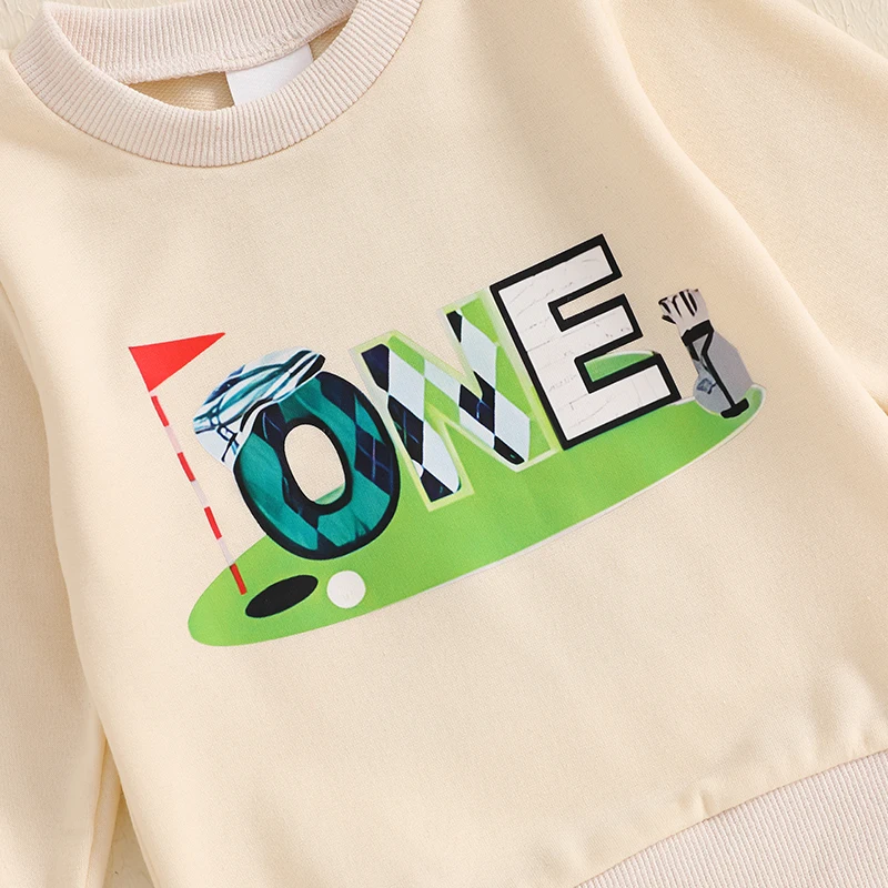 Baby Fall Sweatshirts Fashion Letter Golf Pattern Long Sleeve Crew Neck Infant Tops