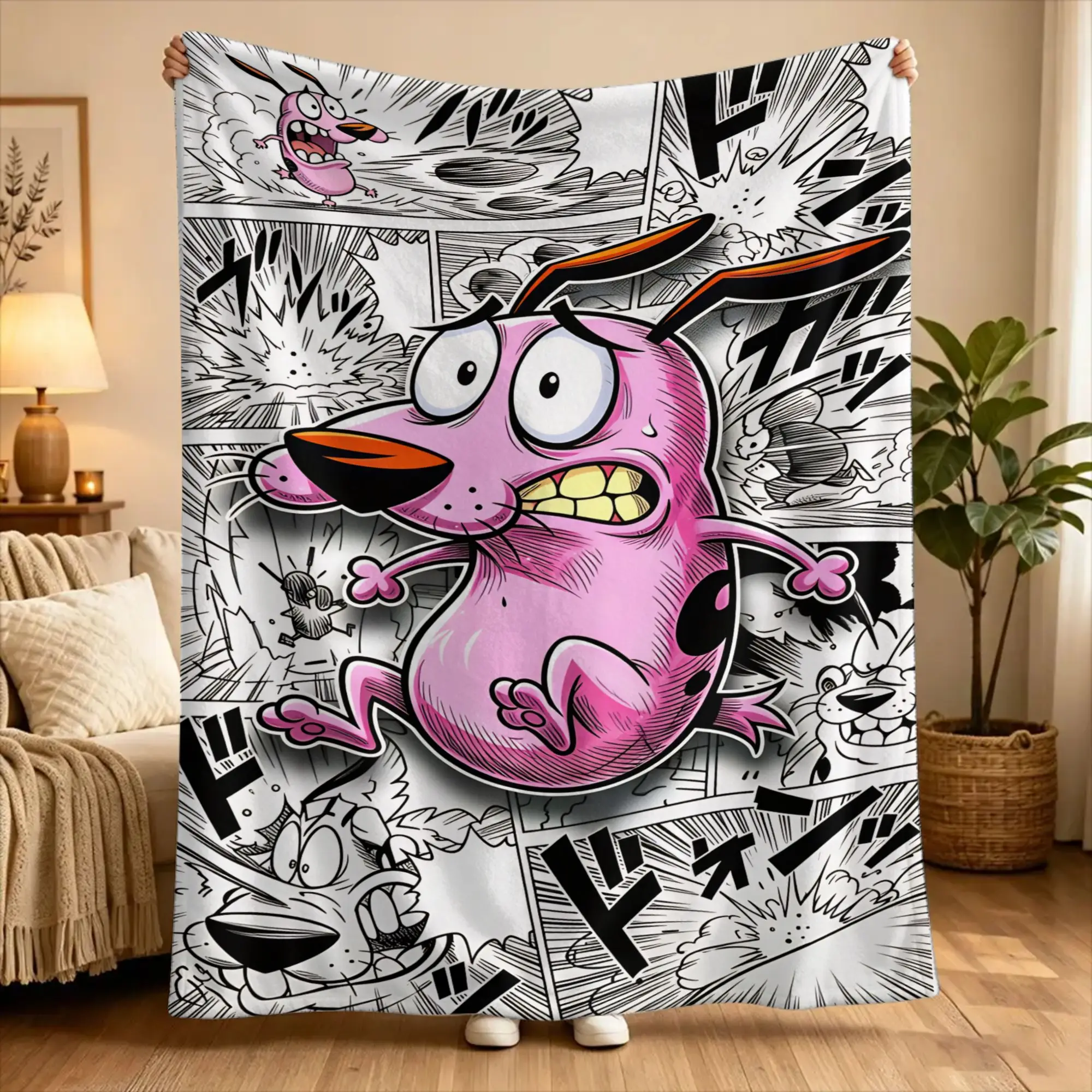 Couraged Cowardlys Dogs Blanket  Warm Soft Plush Bedding Throws For Couch Bed Airplane Travel Flannel Bedspread Bed Cover