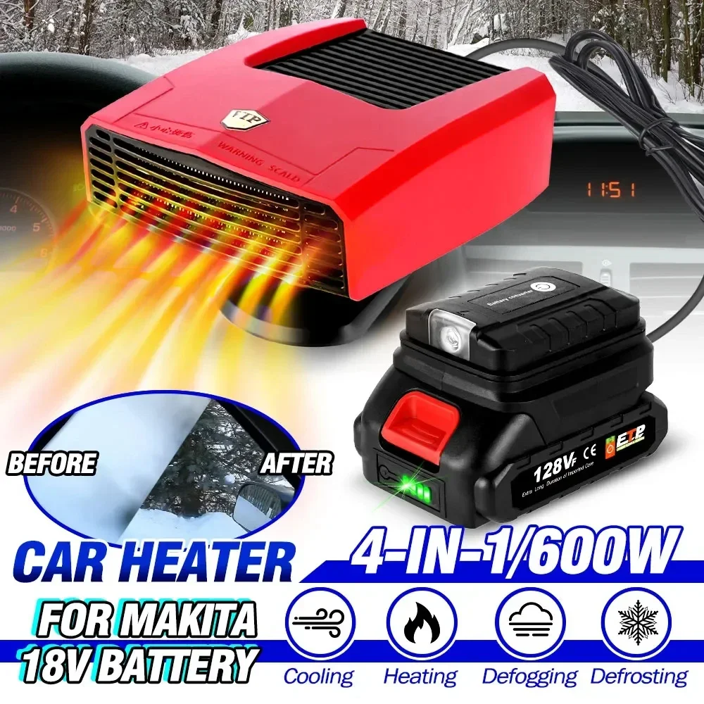 4 in 1 600W Car Heater Electric Cooling Heating Fan Electric Windshield Defogging Demister Defroster For Makita 18v Battery