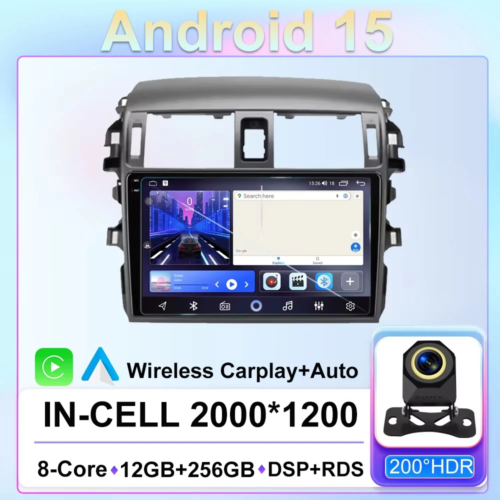 

Carplay For Toyota Corolla E140/150 2006 2007-2013 Android15 Car Radio navigation GPS Autoraido Auto 2din Multimedia DVD Stereo