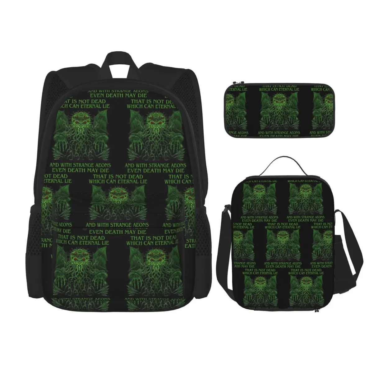 

Cthulhu Monster Fantasy Ar Backpacks Boys Girls Bookbag School Bags Rucksack Lunch Bag Pen Bag Three-Piece Set