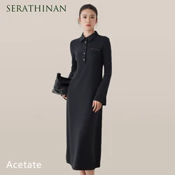 K2690W Acetate wool autumn winter midi long sleeve dress high quality luxury women's clothing