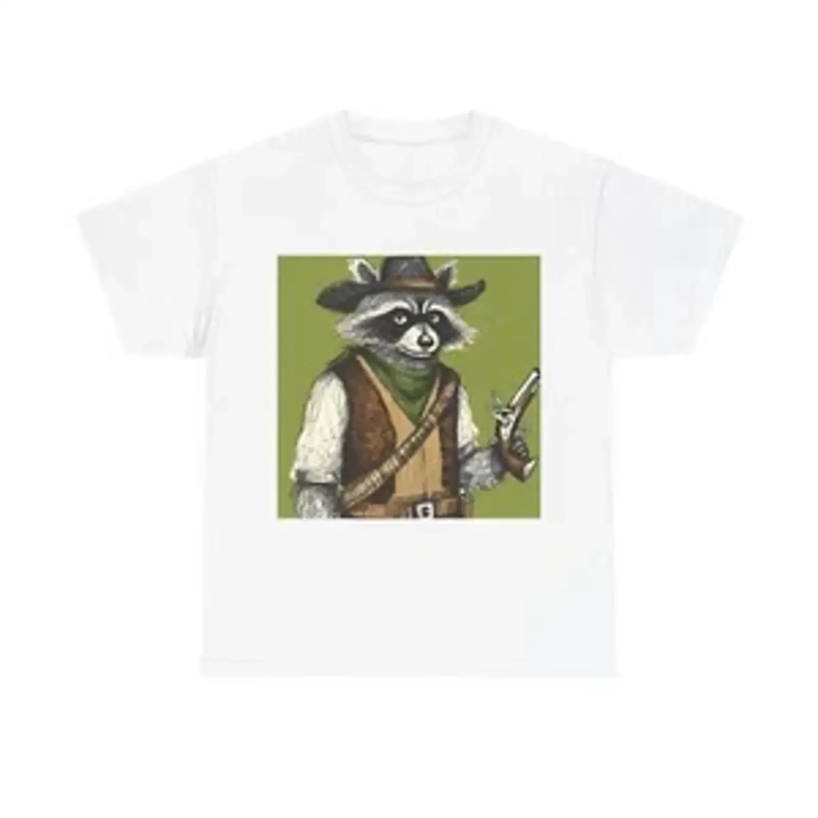 T-Shirt für Erwachsene, Waschbär-Bandit, Vintage-Stil, Pistolenillustration, Vintage-Waschung, modisches, vielseitiges, lässiges Oberteil für den Alltag