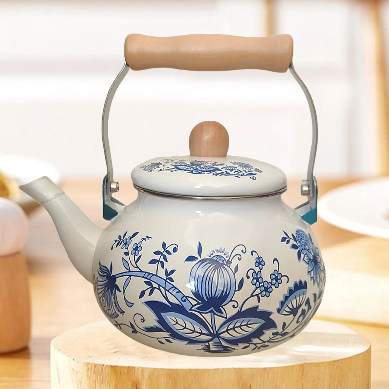 Enamel Teapot 2.5L Floral Enamel Pot for Household Stovetop Boiling Water