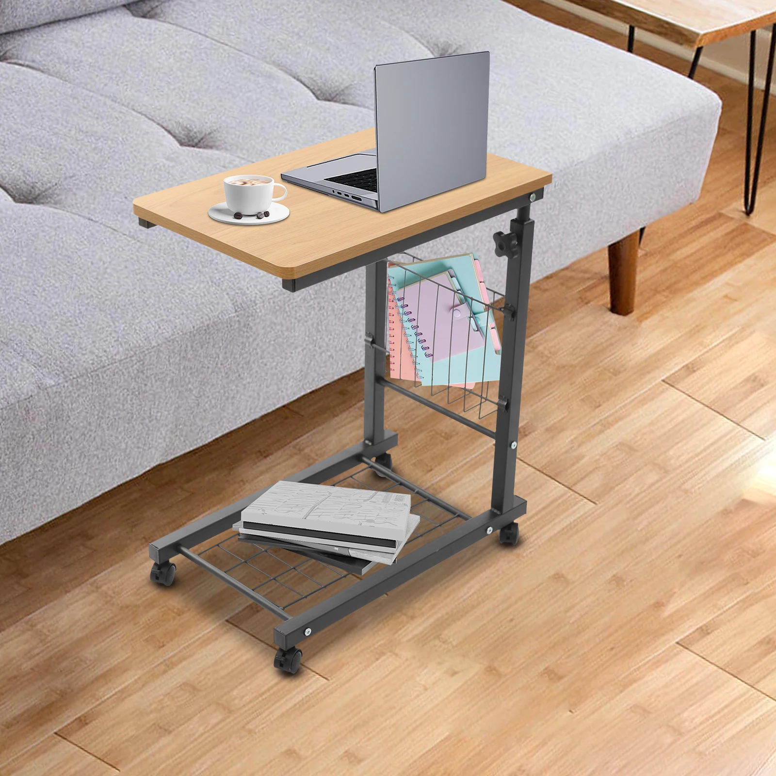 Adjustable Bed Side Table Side Table with Wheels  Mobile Standalone Table image 2