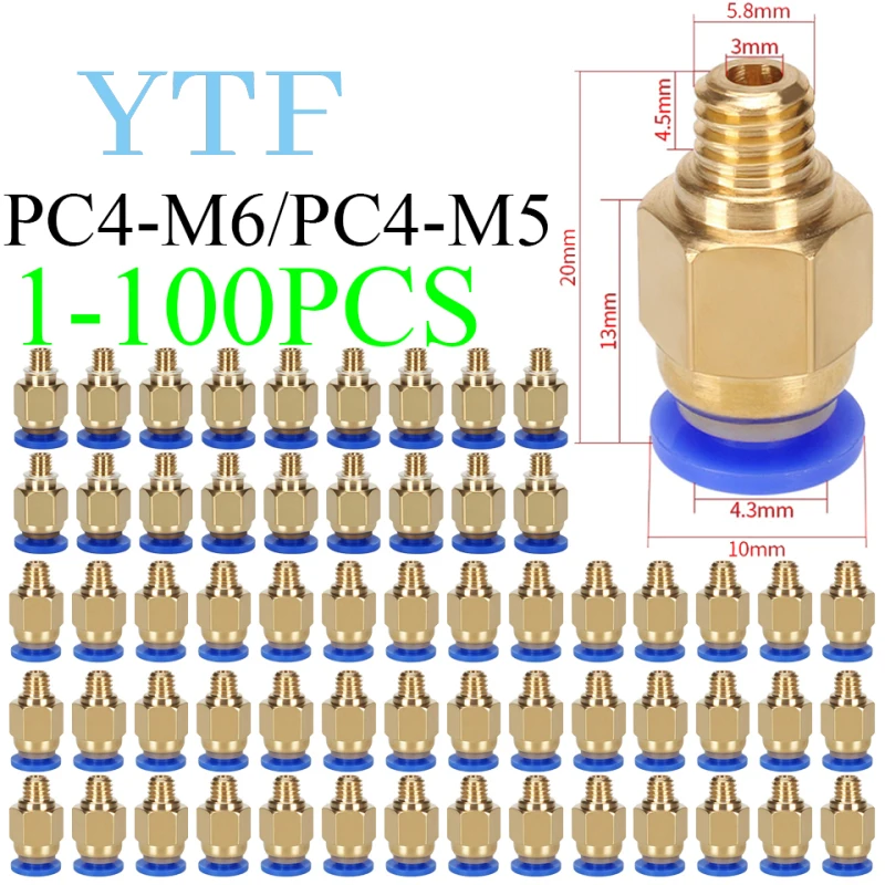 

1-100PCS PC4-M6/PC4-M5 Pneumatic Straight Connector Brass Part For MK8 OD 4mm 2mm Tube For3D Printer Part