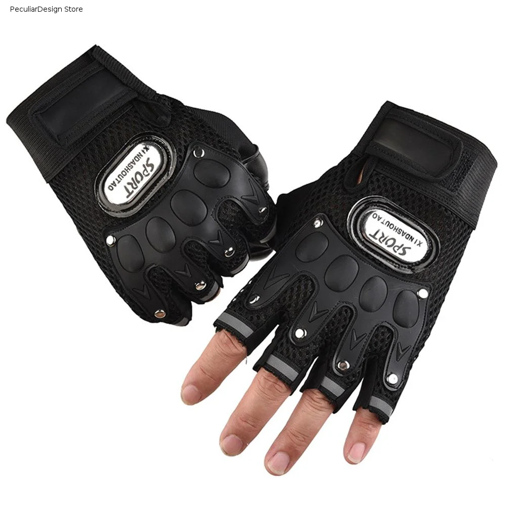 Men Hiking Cycling Anti-Slip Half Finger Motocycle Gloves Fingerless Gloves PU Leather Bicycle Gloves Riding Gloves