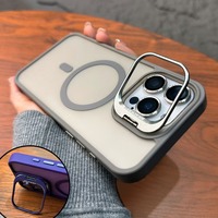 Glass Lens Camera Protection Stand Magsafe Phone Case For iPhone 15 11 12 13 14 16 Pro Max Plus Matte PC Cover With Wrist Strap