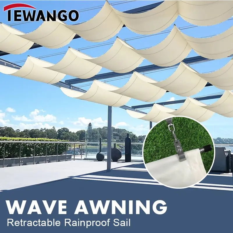 Wave Telescopic Rainproof Sail Outdoor Stretchable Canopy Gazebo Sunshade Sail Garden Retractable Awning 300D Waterproof Fabric