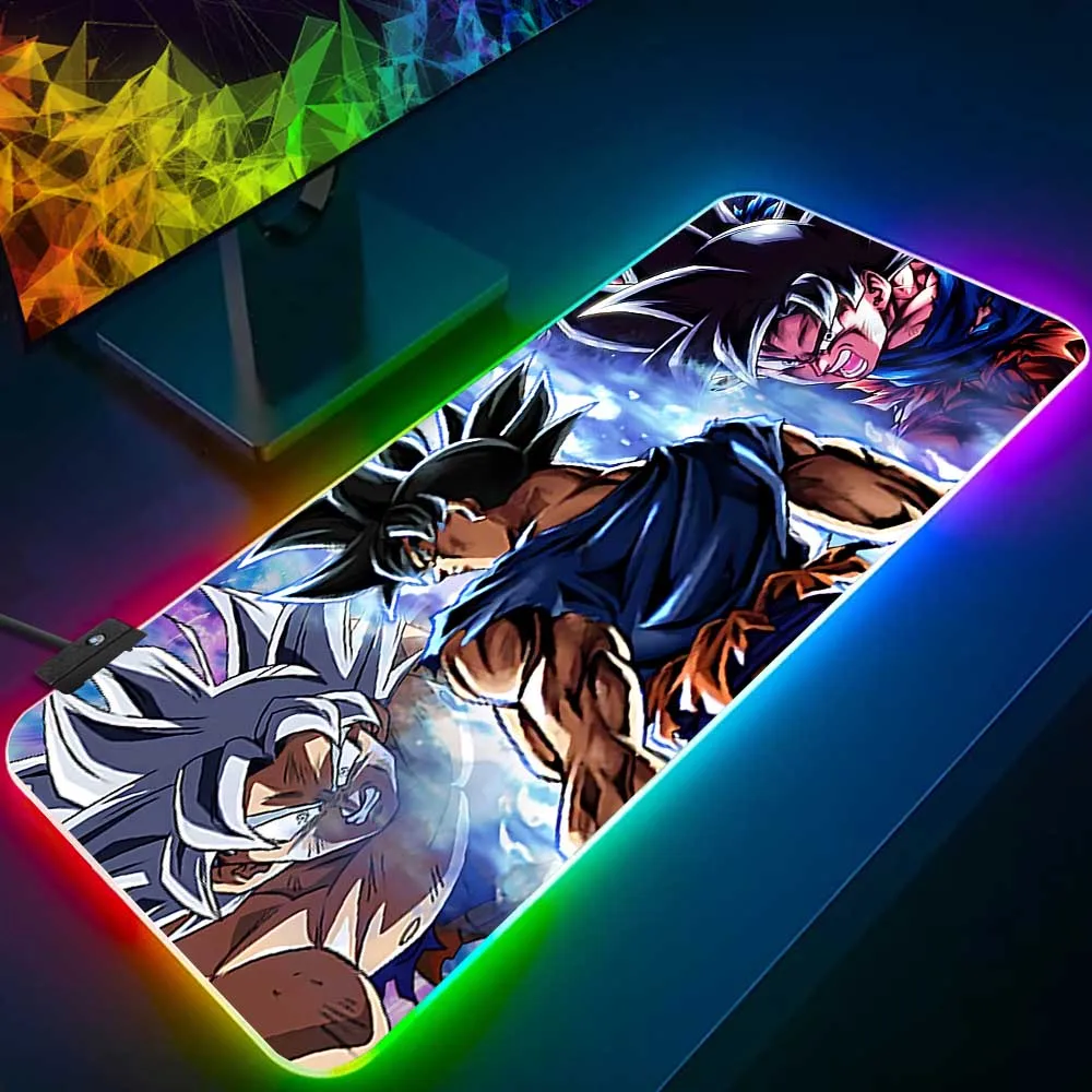 Animação rgb pc gamer teclado mouse pad mousepad led brilhante tapetes de borracha computador jogos sons gokus mausepad