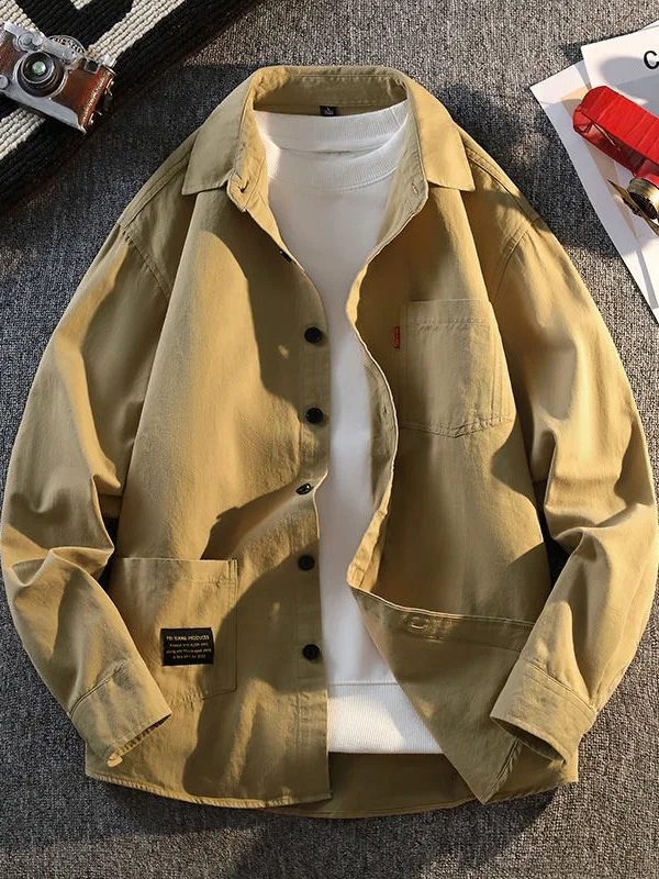 

Long Sve Men's irt Trendy Spring Autumn Loose Haome Workwear Open Cardigan Jaet Thin Top Faion Outerwear