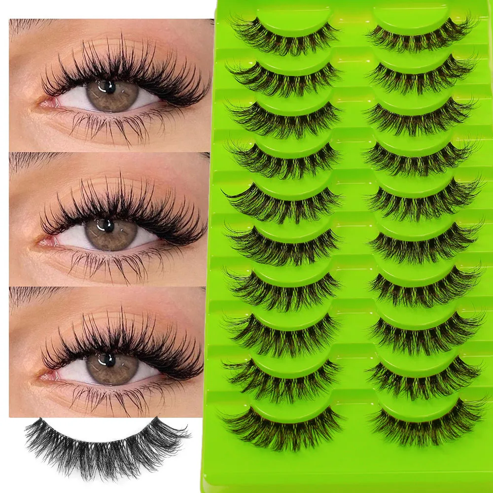 10 pairs of European and American style full false eyelashes, transparent stem, thick curled eyelashes