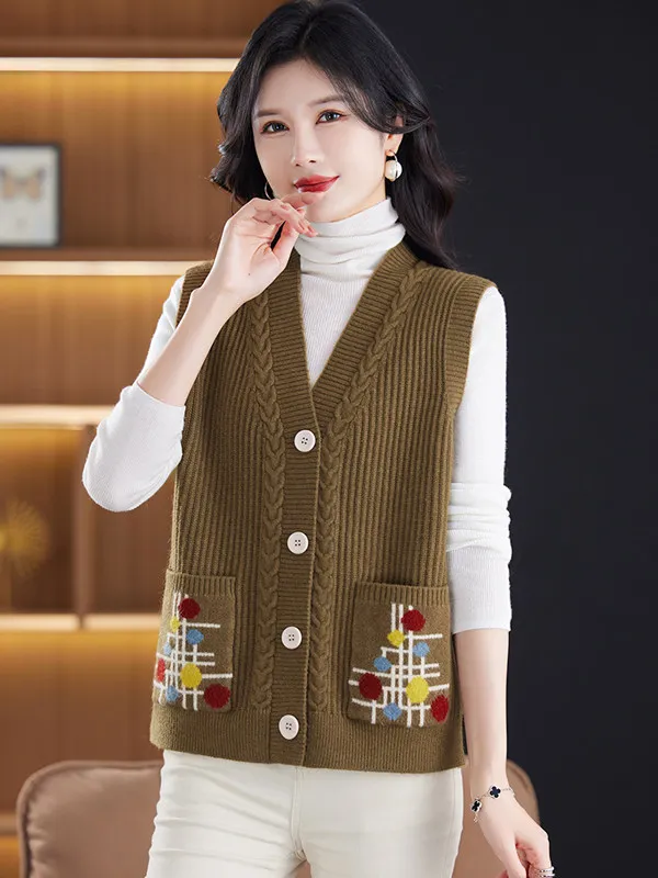

Knitted Short Cardigan Vest Spring Autumn Outerwear Ladies Sweater Shoulder Pad Large Size Women's Vest Trendy Top
