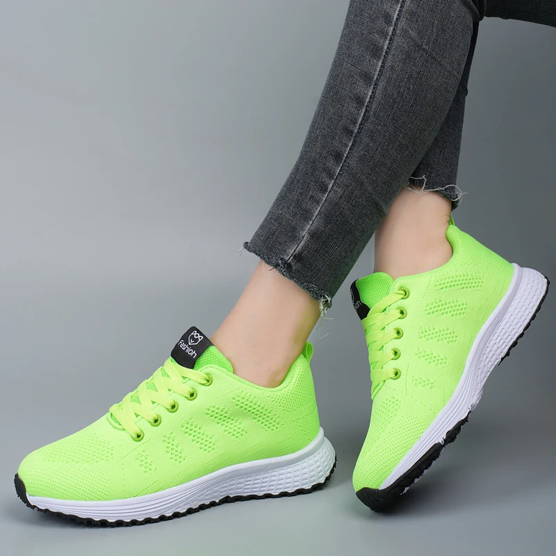 Calzado de tenis de fondo plano para mujer, zapatillas cómodas de malla transpirable para exteriores, tenis de ocio para correr, zapatos