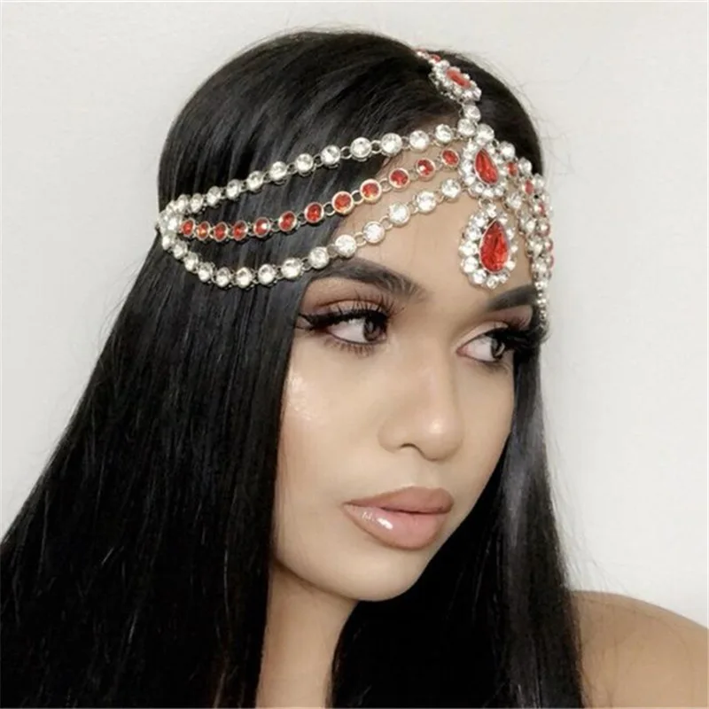 BOHO Rhinestone Forehead Headband Hair Accessories for Women Hair Clip Hair Ornament Tiara Frontlet Indian Bohemia Hair Jewelry