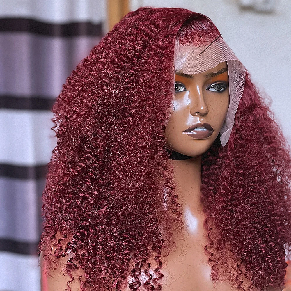 ارتداء والذهاب 99J بورجوندي شعر مستعار شديد التجعد 13x6/360 HD الدانتيل الباروكات الأمامية 400 الكثافة 100% خصلات الشعر المستعار الإنسان ريمي قطعها للنساء
