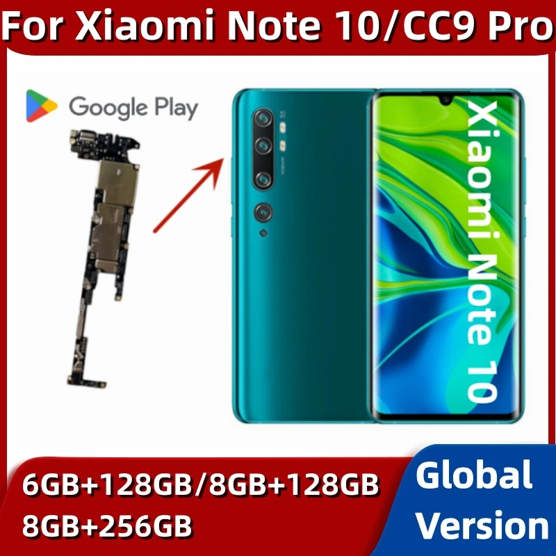 Motherboard for Xiaomi Mi Note 10, Original Main Circuit Board, Global Unlocked Mi CC9 Pro Mainboard, 128GB, 256GB ROM