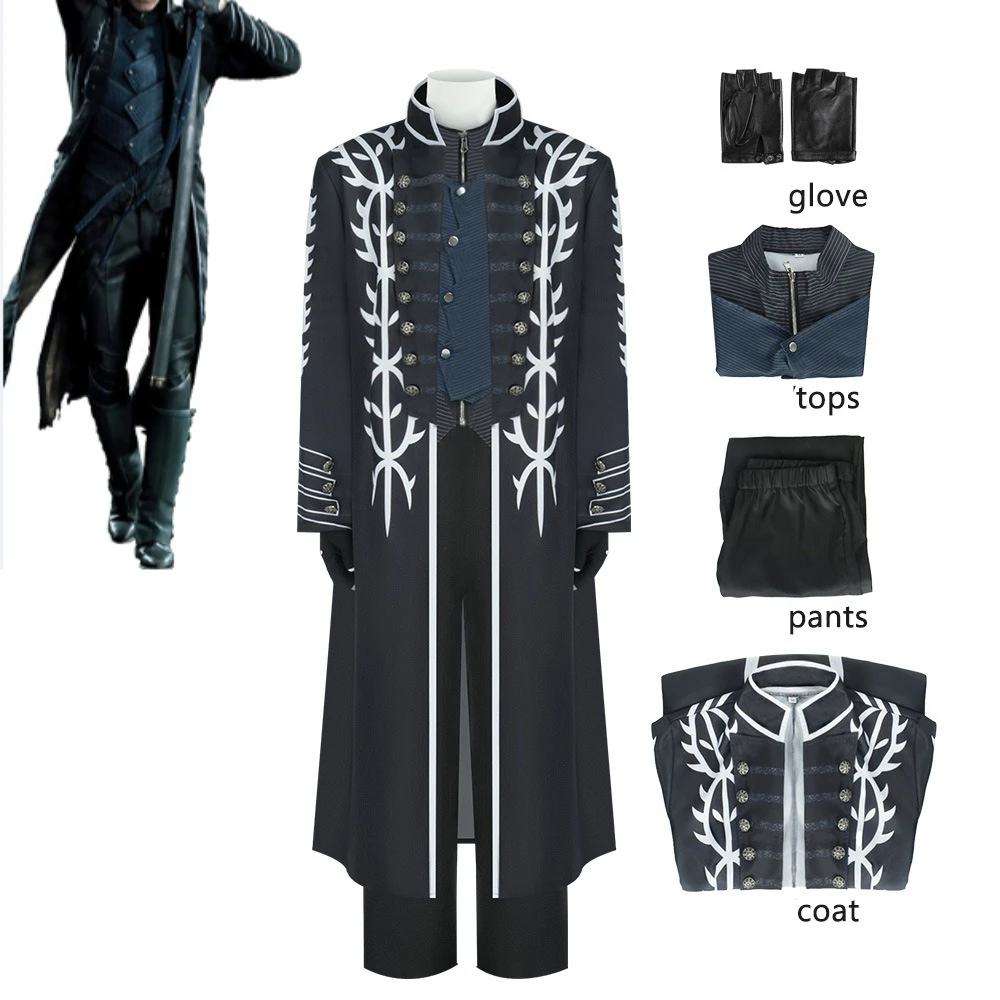 

Game Role-playing DMC5 Cosplay Vergil Costume Nelo Halloween Carnival Men's Suit Jacket Vest Costume Stage Performance Costumes