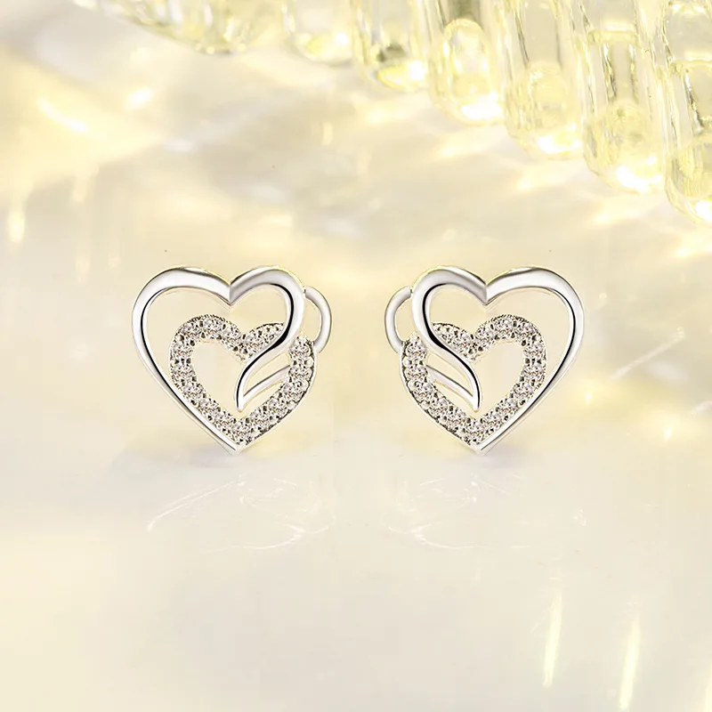 Neue Ohrringe aus 925er-Sterlingsilber mit glänzendem Zirkon, Herz für Frauen, exquisite Freundin, Hochzeit, Verlobung, Schmuck, modisches Geschenk