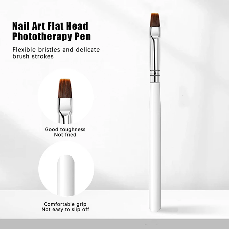 White Rod Flat Head UV Gel Extend Drawing Brush Nail Art Painting Pens For Nail Art Design Manicure Tool For Nail Salon At Home