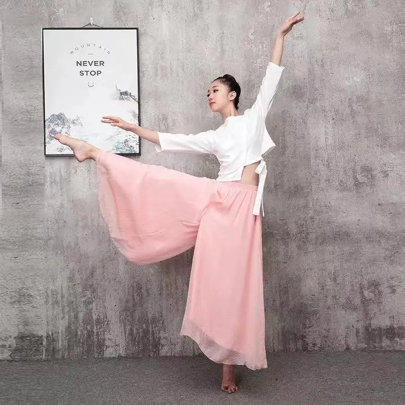 

Two Layer Dance Practice Clothes Loose Dancing Trousers Summer Chiffon Wide Leg Pants Women Classica Dancer Trousers C150