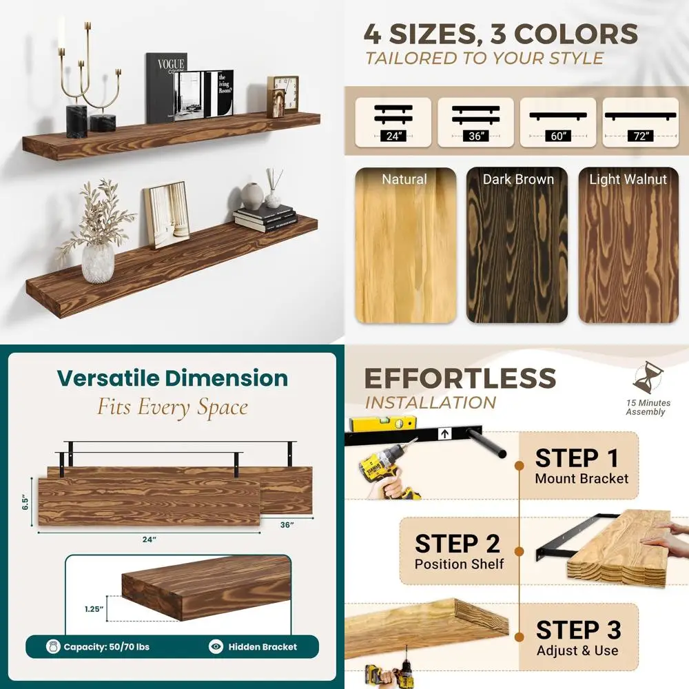 

Набор из 2 шт., 36 плавающих полок из светлого ореха — настенное дерево в деревенском стиле для стильного домашнего декора