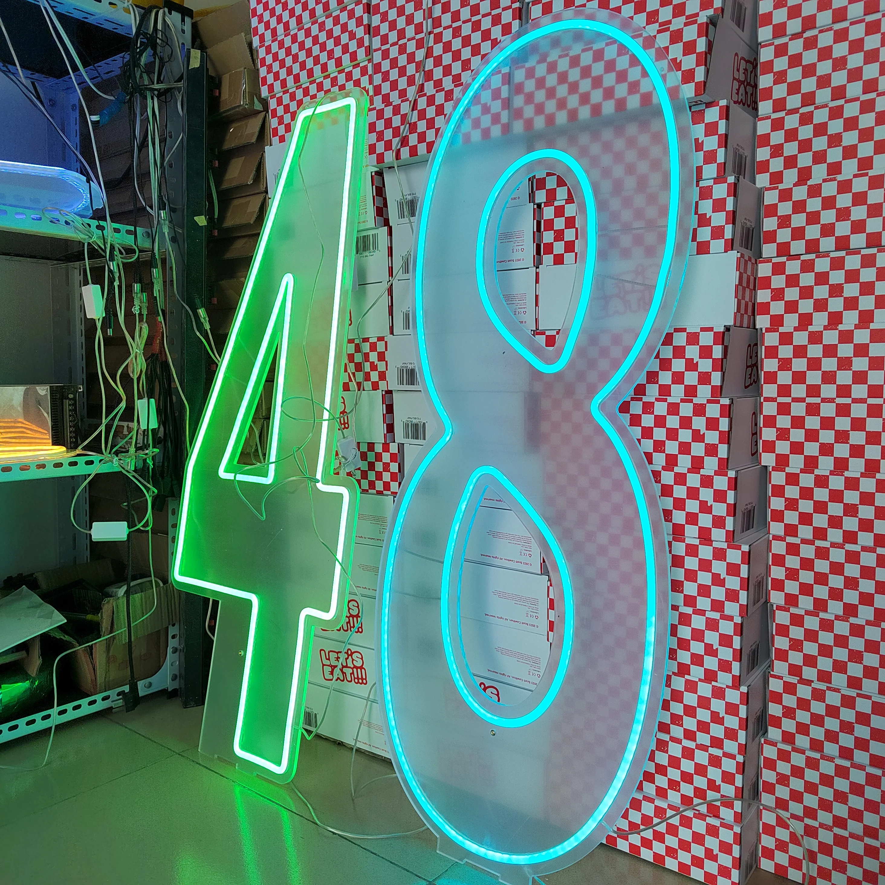 100cm Digital Neon Sign 0-9 RGB Colourful Number Lights for Birthday Party Background Decoration Light Up Sign with Base (3.28ft