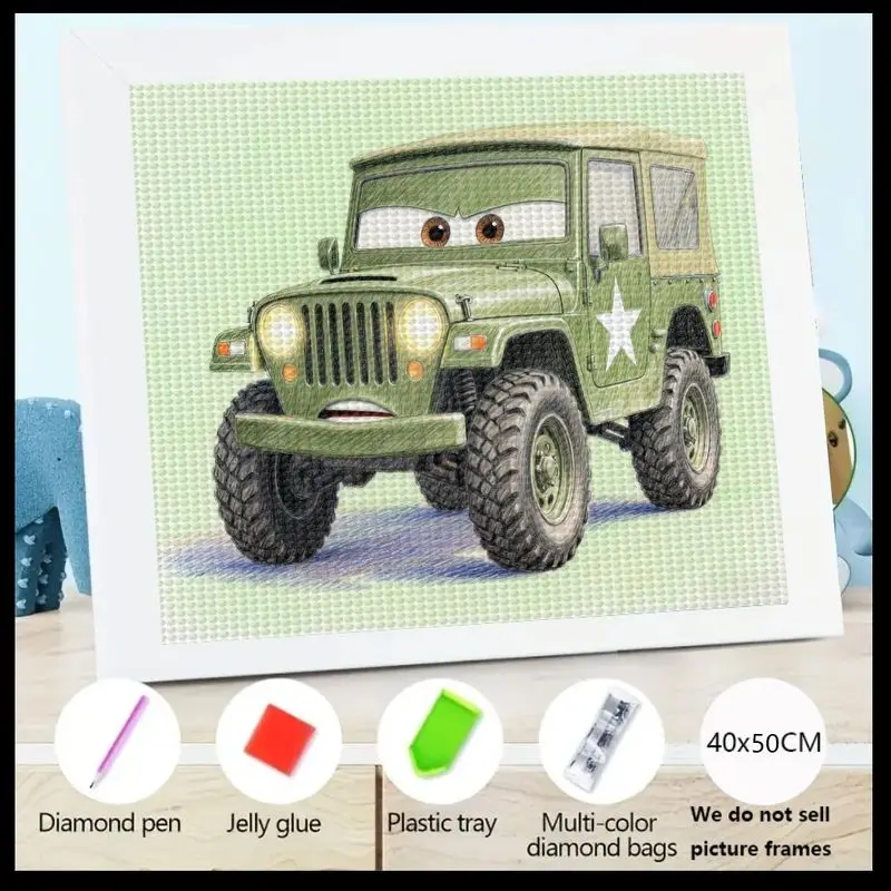 

1PC 5D DIY Cute Cartoon Military Jeep Diamond Painting Kit, Full Drill Crystal Rhinestone Art Set for Kids & Adults, Off-Road Ve