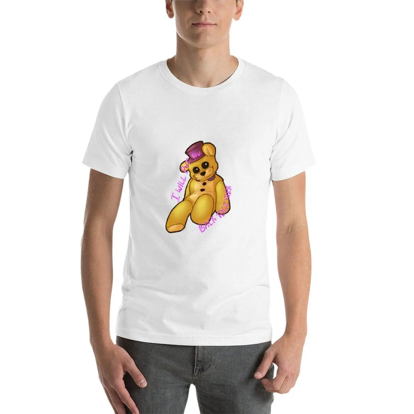 تي شيرت Fredbear القطيفة للرجال، قمصان بيضاء مع تي شيرت مطبوع