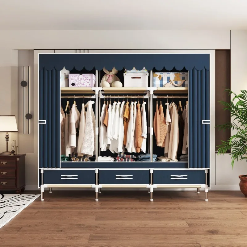 65 Inch Fabric Closet with Drawers, Large Portable Wardrobe with Included Dust Cover, Storage Organizer for Bedroom Apartment ﻿