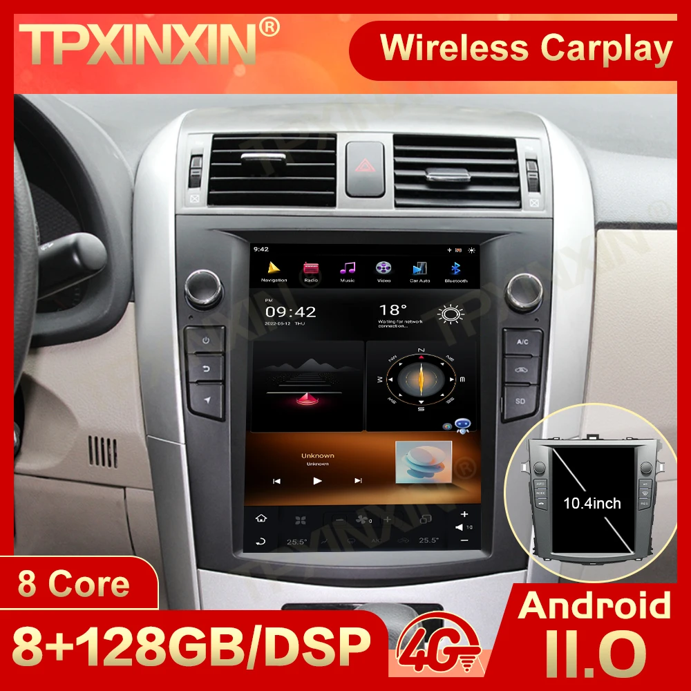 8G+128GB Android 11 Tesl- Screen Radio Receiver For Toyota Corolla 2007 2008 2009 2010-2013 GPS Navi Multimedia Player Head Unit